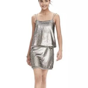 Banana Republic Strappy Silver Sequin Mini Dress Size 00 Petite